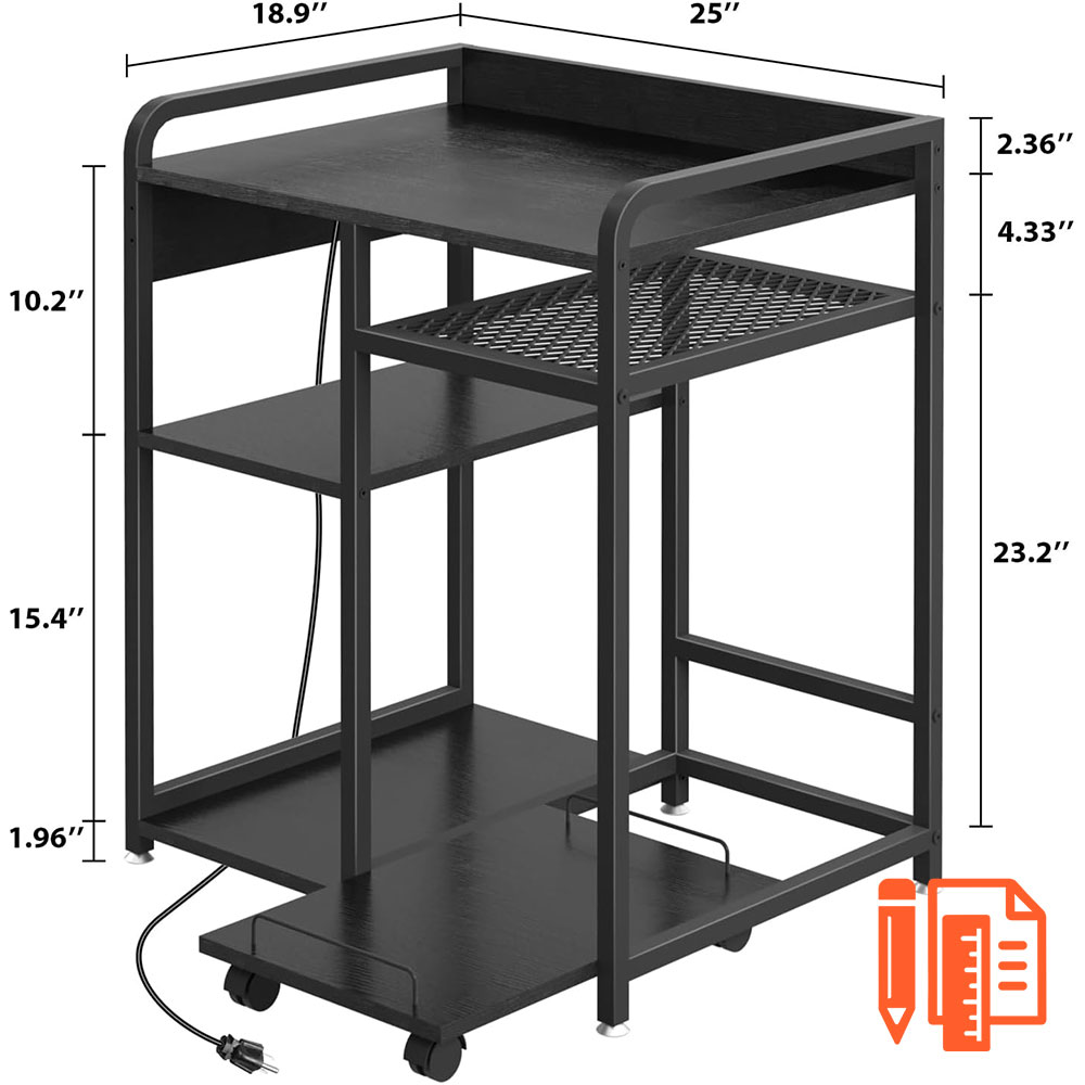 printer-stand Large Printer Stand with Charging Station & Storage - Image 1