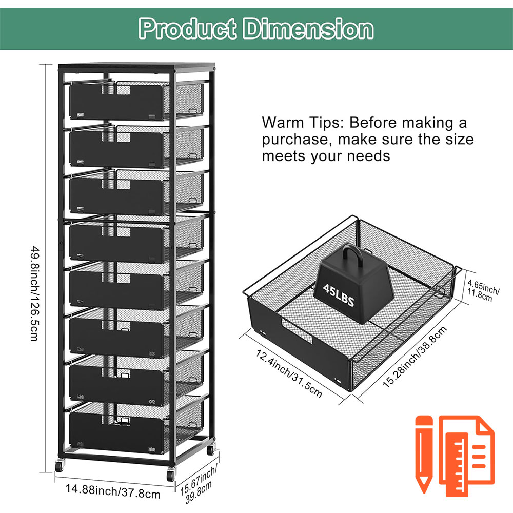 roll 8-Drawer Rolling Storage Cart - Image 1